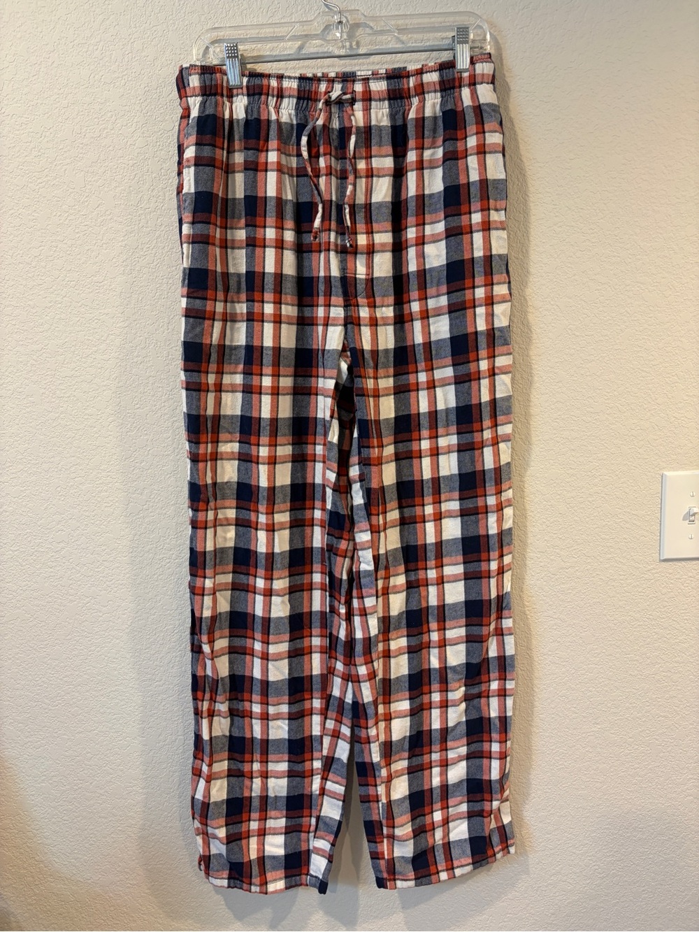 Lands’ End Men’s Orange / Blue Plaid Cotton PJ Pant with Pockets - MT